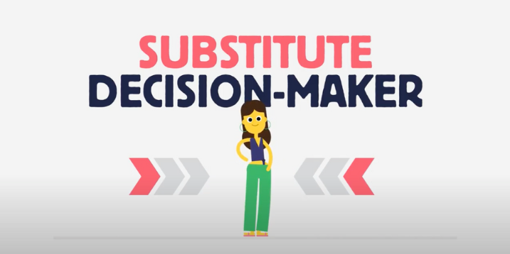 Still from animation with 'Substitute decision-maker' title and animated figure
